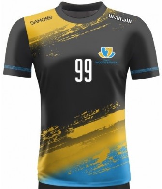 koszulka siatkarska męska omega 1 senior czarno-niebiesko-żółta, sublimacja, szybkoschnąca na halę