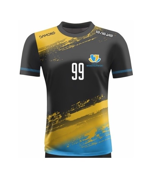 koszulka siatkarska męska omega 1 senior czarno-niebiesko-żółta, sublimacja, szybkoschnąca na halę