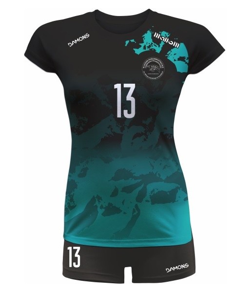 strój siatkarski damski vega pro p3 czarno-miętowy z kryjącymi szortami i dopasowanym krojem