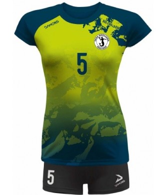 strój siatkarski damski vega pro p3 jasnozielono-granatowy z kryjącymi szortami i dopasowanym krojem