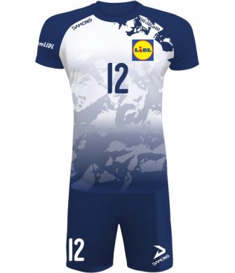 strój siatkarski defender pro pn junior biało-granatowy z pełną sublimacją do szkół i siatkówki halowej