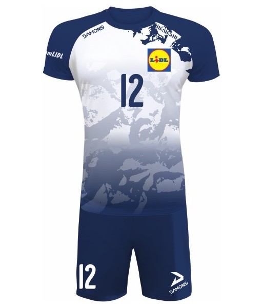 strój siatkarski defender pro pn junior biało-granatowy z pełną sublimacją do szkół i siatkówki halowej