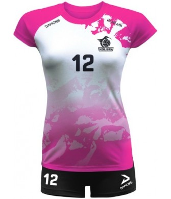 strój siatkarski damski vega pro p3 biało-różowy z kryjącymi szortami i dopasowanym krojem