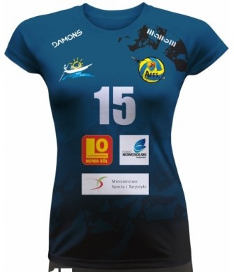 koszulka siatkarska damska vega pro p3 niebiesko-czarna denim z denimowym frontem i sportowym krojem