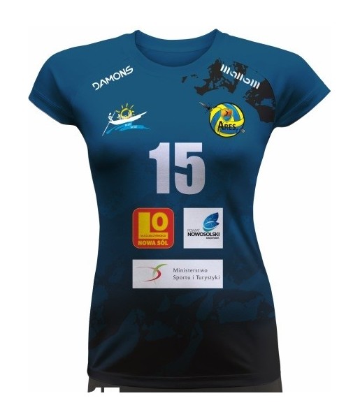 koszulka siatkarska damska vega pro p3 niebiesko-czarna denim z denimowym frontem i sportowym krojem