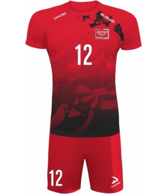 strój siatkarski defender pro pn junior czarno-czerwony z pełną sublimacją do szkół i siatkówki halowej