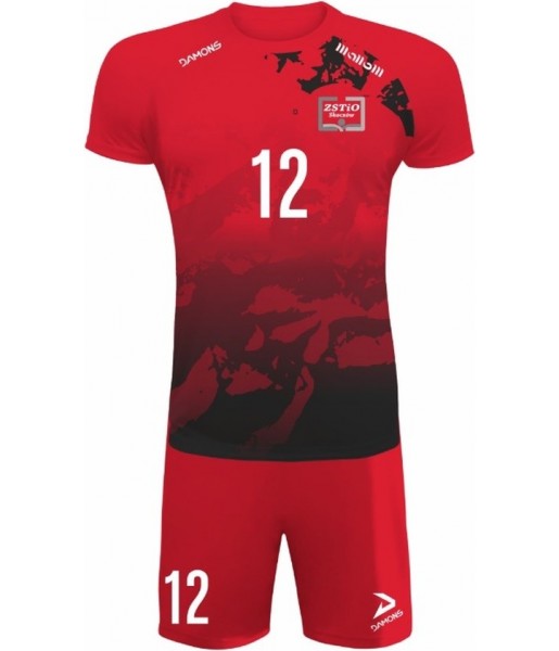 strój siatkarski defender pro pn junior czarno-czerwony z pełną sublimacją do szkół i siatkówki halowej