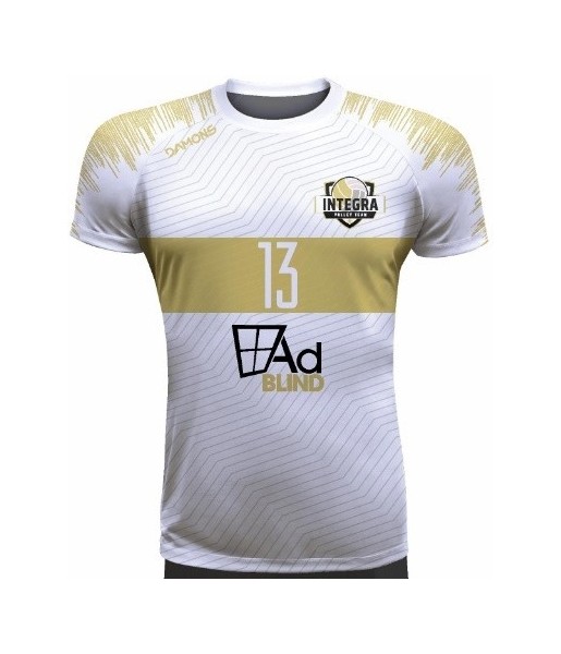 koszulka siatkarska defender pro pn biało-złota, w pełni sublimowana do siatkówki halowej