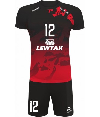 strój siatkarski defender pro pn junior czerwono-czarny z pełną sublimacją do szkół i siatkówki halowej