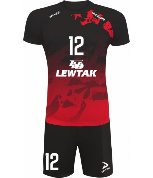 strój siatkarski defender pro pn junior czerwono-czarny z pełną sublimacją do szkół i siatkówki halowej