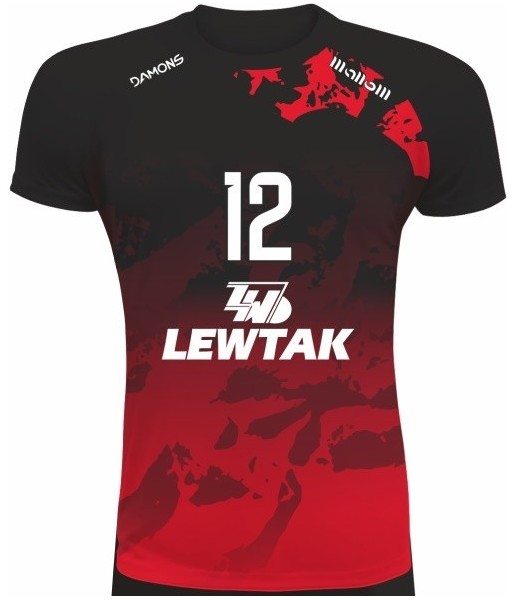 koszulka siatkarska defender pro pn czerwono-czarna, w pełni sublimowana do siatkówki halowej