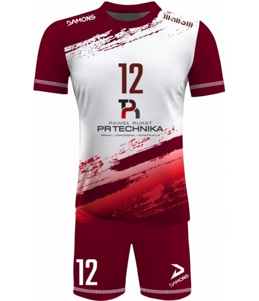 strój siatkarski męski omega 1 biało-bordowy, elegancki komplet meczowy do siatkówki halowej