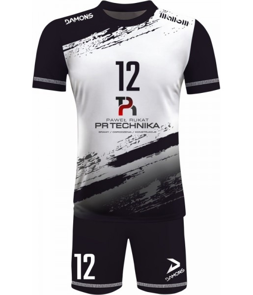 strój siatkarski męski omega 1 biało-czarny, klasyczny komplet meczowy do siatkówki halowej