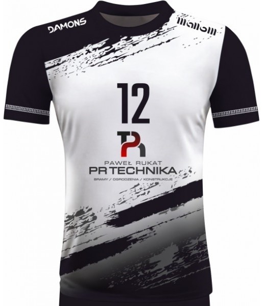 koszulka siatkarska męska omega 1 senior biało-czarna, sublimacja, szybkoschnąca na halę