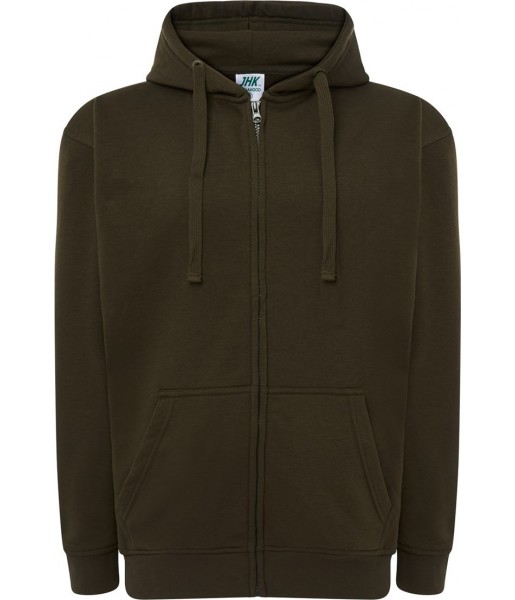 bluza treningowa męska hood zielona khaki z kapturem zamkiem i kieszenią kangur