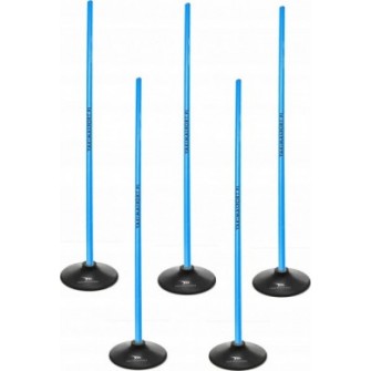 tyczki slalomowe 160 cm 5 szt niebieskie, gumowe podstawy, tor koordynacyjny do motoryki i slalomu