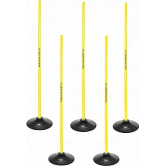 tyczki slalomowe 100 cm 5 szt żółte, gumowe podstawy, tor koordynacyjny do motoryki i slalomu