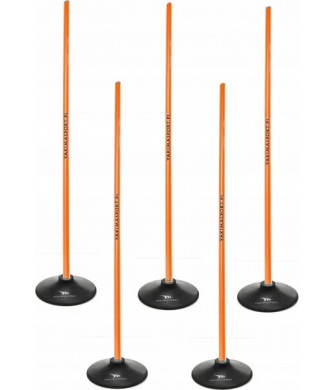 Tor Przeszkód Slalomowy 160 cm Tyczki + Podstawy - Zestaw 5 Sztuk Pomarańczowy