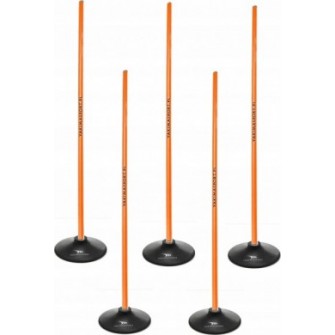 zestaw 5 tyczek slalomowych 160 cm z gumowymi podstawami, pomarańczowy tor do koordynacji