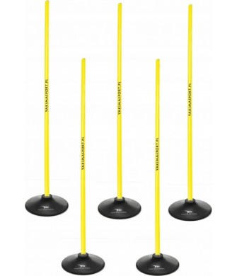 Tor Przeszkód Slalomowy 160 cm Tyczki  + Podstawy - Zestaw 5 Sztuk Żółty