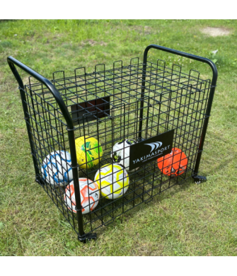 wózek na piłki zamykany, pojemny i solidny, z kółkami jezdnymi, idealny do szkół, klubów i ośrodków sportowych