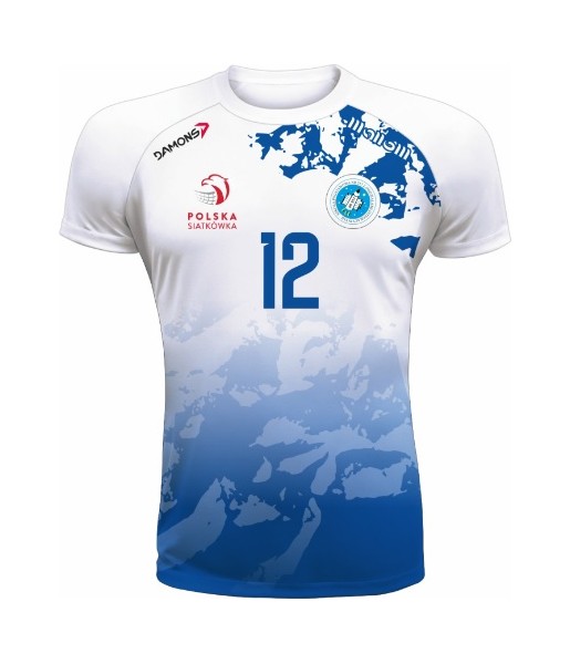 koszulka siatkarska defender pro pn biało-niebieska, w pełni sublimowana do siatkówki halowej