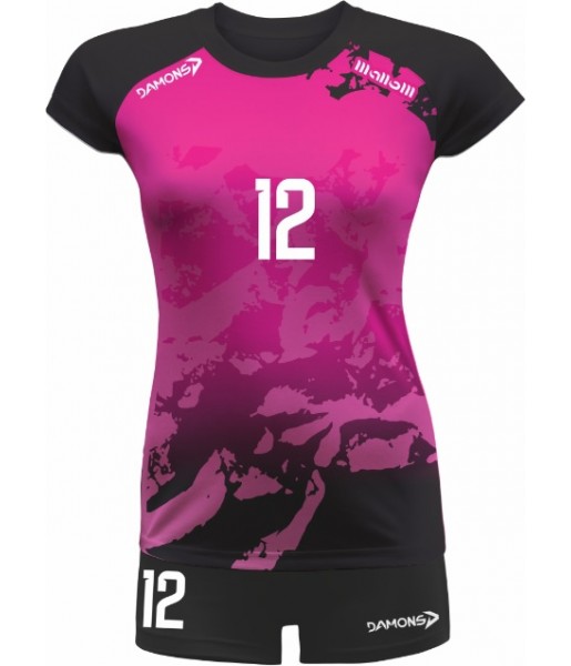 strój siatkarski damski vega pro p3 różowo-czarny z kryjącymi szortami i dopasowanym krojem