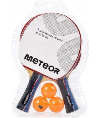 zestaw do ping ponga meteor, 2 paletki mistral 3* i 3 piłeczki, sprężysta guma, dobra kontrola