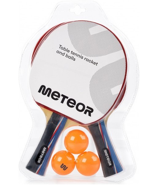 zestaw do ping ponga meteor, 2 paletki mistral 3* i 3 piłeczki, sprężysta guma, dobra kontrola