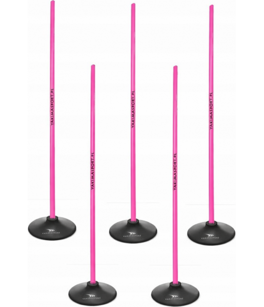 tyczki slalomowe 100 cm 5 szt różowe, gumowe podstawy, tor do zwinności i slalomu