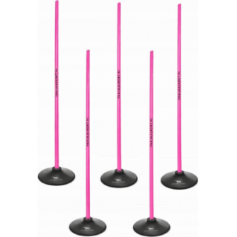 tyczki slalomowe 100 cm 5 szt różowe, gumowe podstawy, tor do zwinności i slalomu