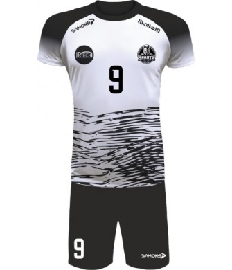 strój siatkarski defender pro p3 junior biało-czarny z pełną sublimacją do szkół i siatkówki halowej