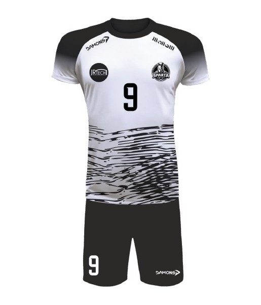 strój siatkarski defender pro p3 junior biało-czarny z pełną sublimacją do szkół i siatkówki halowej