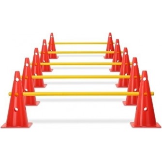 zestaw koordynacyjny yakima mini 10 pachołków z tyczkami czerwono-żółty do treningu koordynacji