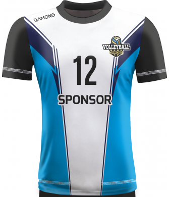koszulka siatkarska omega 16 biało-błękitno-czarna, sublimacja, szybkoschnąca do hali
