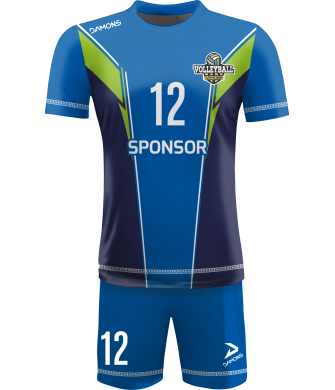 strój siatkarski męski omega 16 niebiesko-granatowo-zielony, premium komplet meczowy do siatkówki halowej