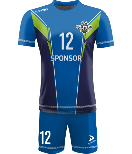 strój siatkarski męski omega 16 niebiesko-granatowo-zielony, premium komplet meczowy do siatkówki halowej