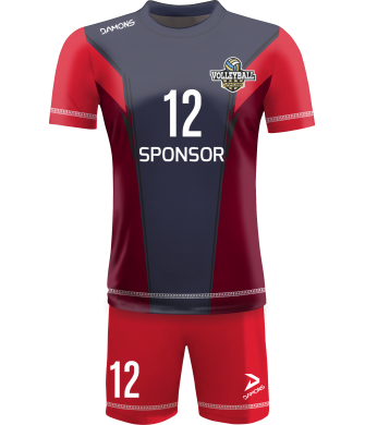 strój siatkarski męski omega 16 granatowo-bordowy, premium komplet meczowy do siatkówki halowej