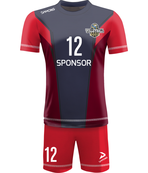 strój siatkarski męski omega 16 granatowo-bordowy, premium komplet meczowy do siatkówki halowej