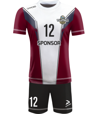 strój siatkarski męski omega 16 biało-bordowo-granatowy, premium komplet meczowy do siatkówki halowej