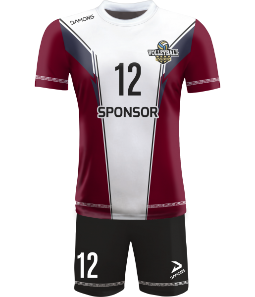 strój siatkarski męski omega 16 biało-bordowo-granatowy, premium komplet meczowy do siatkówki halowej