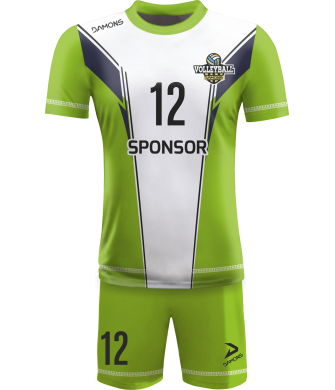 strój siatkarski męski omega 16 biało-jasnozielono-czarny, premium komplet meczowy do siatkówki halowej