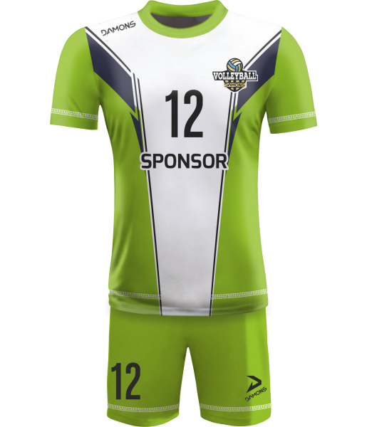 strój siatkarski męski omega 16 biało-jasnozielono-czarny, premium komplet meczowy do siatkówki halowej