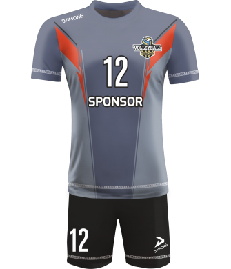 strój siatkarski męski omega 16 szaro-pomarańczowy, premium komplet meczowy do siatkówki halowej