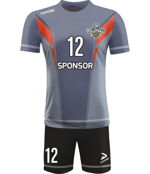 strój siatkarski męski omega 16 szaro-pomarańczowy, premium komplet meczowy do siatkówki halowej