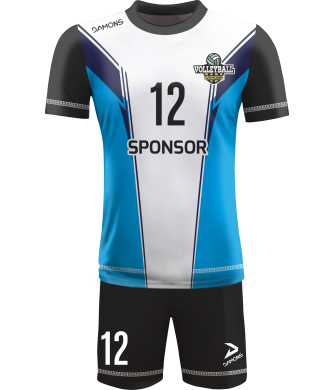 strój siatkarski męski omega 16 biało-błękitno-czarny, premium komplet meczowy do siatkówki halowej