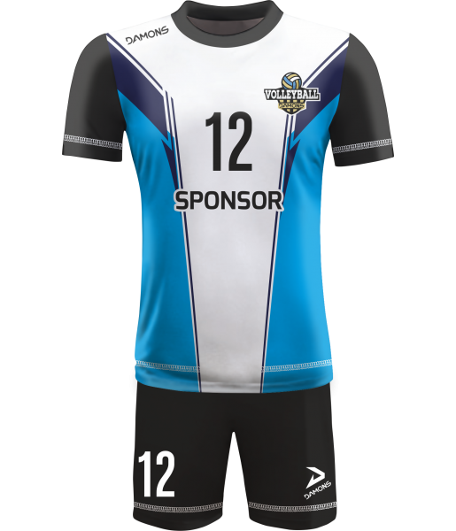 strój siatkarski męski omega 16 biało-błękitno-czarny, premium komplet meczowy do siatkówki halowej