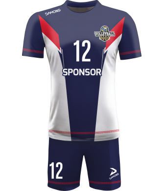 strój siatkarski męski omega 16 granatowo-biało-czerwony, premium komplet meczowy do siatkówki halowej