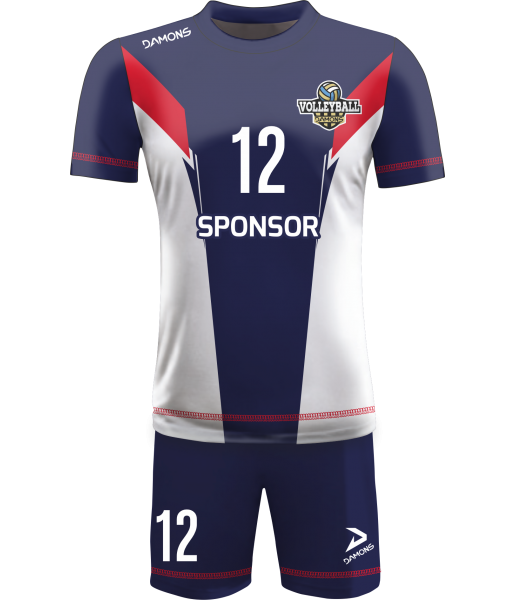 strój siatkarski męski omega 16 granatowo-biało-czerwony, premium komplet meczowy do siatkówki halowej