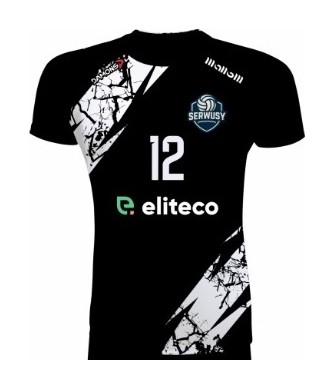 koszulka siatkarska defender pro pn junior czarno-biała dla szkół w pełnej sublimacji